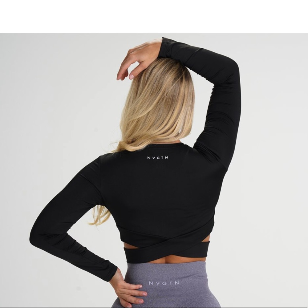 Black long sleeve NVGTN cross body long sleeve